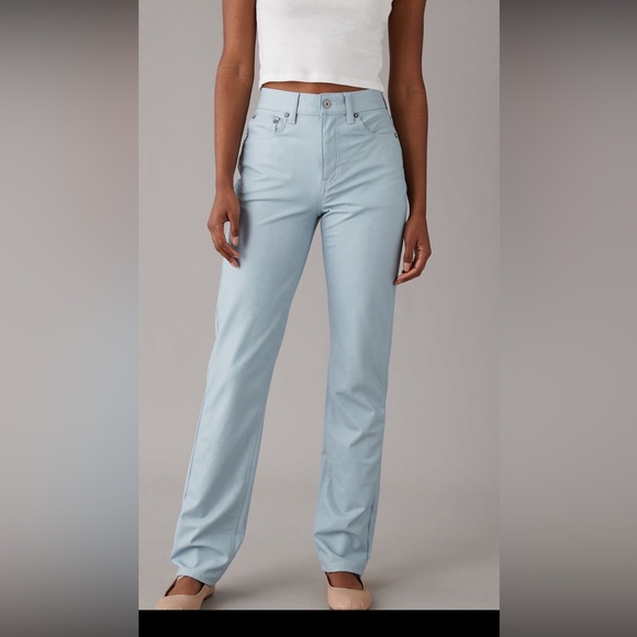 New American Eagle super high-rise straight Stretch Faux Leather Pants Size 18S - Picture 1 of 8